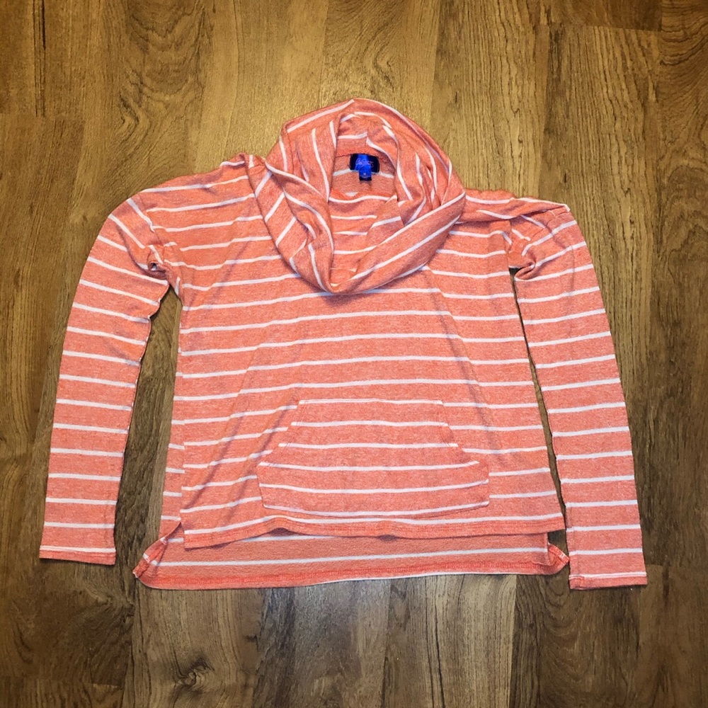 Striped Cowl Neck Sweater with Pocket